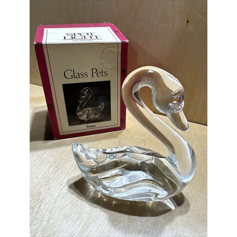 Fenton Vintage Crystal Clear Glass Swan Excellent Paper Weight Gift Idea